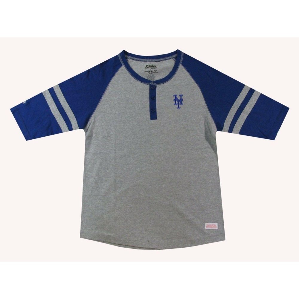 Stitches Youth New York Mets Official MLB Baseball Gray Henley Shirt Size Large